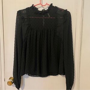 🖤 Zara Swiss Dot Sheer Ruffled Blouse